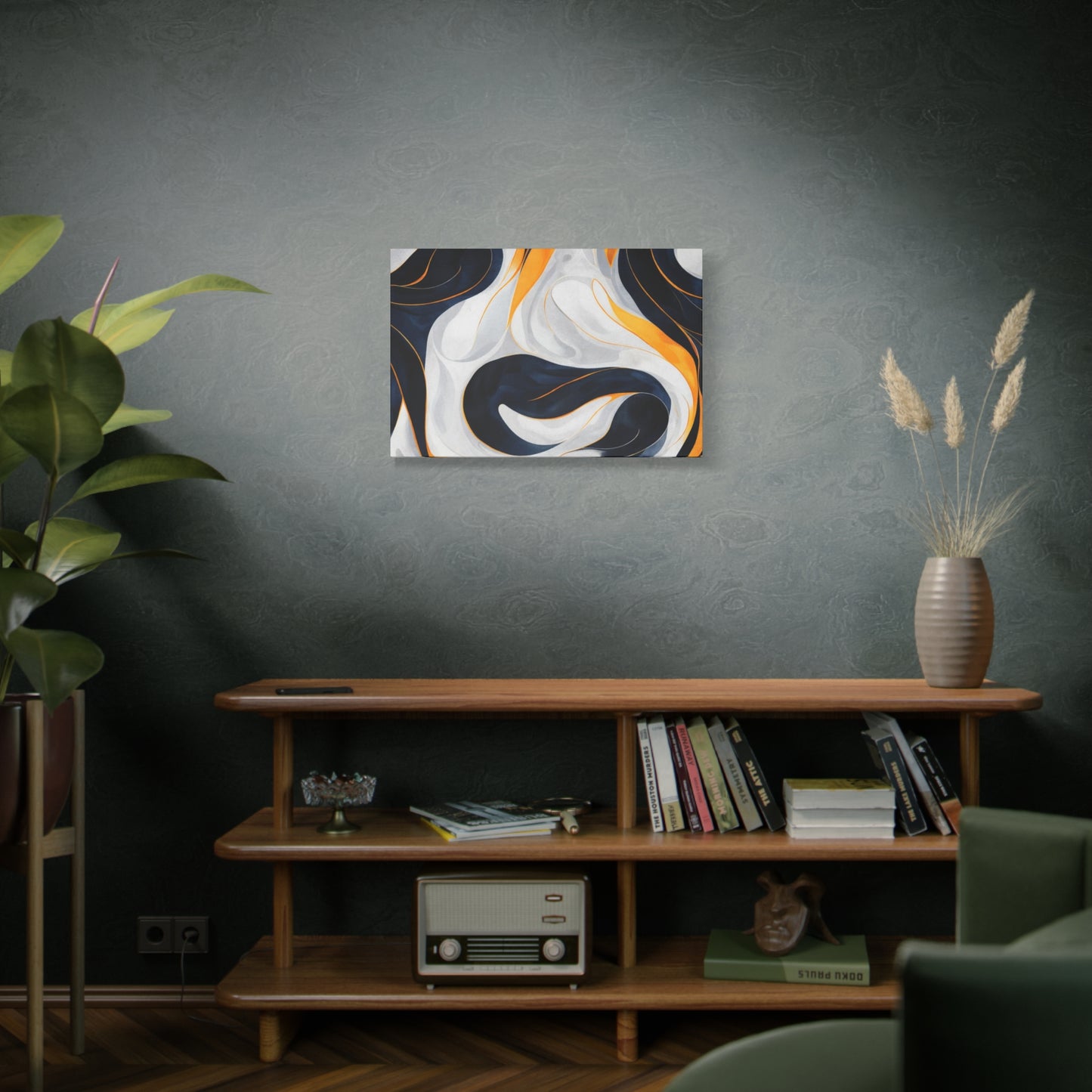 Abstract Navy & Gold Swirl Matte Canvas Wall Art