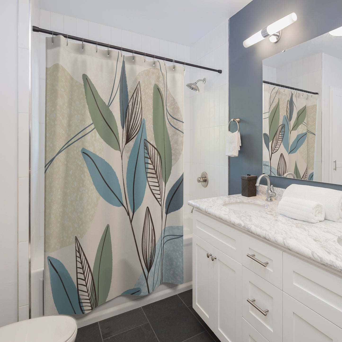 Botanical Pattern Shower Curtain, Elegant Bathroom Decor, Leaf Design, Eco-Friendly Home Accessory, Perfect for Spa Vibes