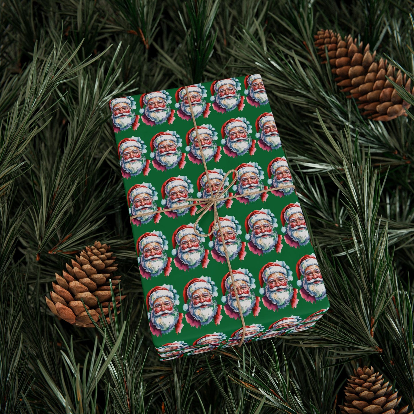Santa Faces Green Christmas Wrapping Paper Roll