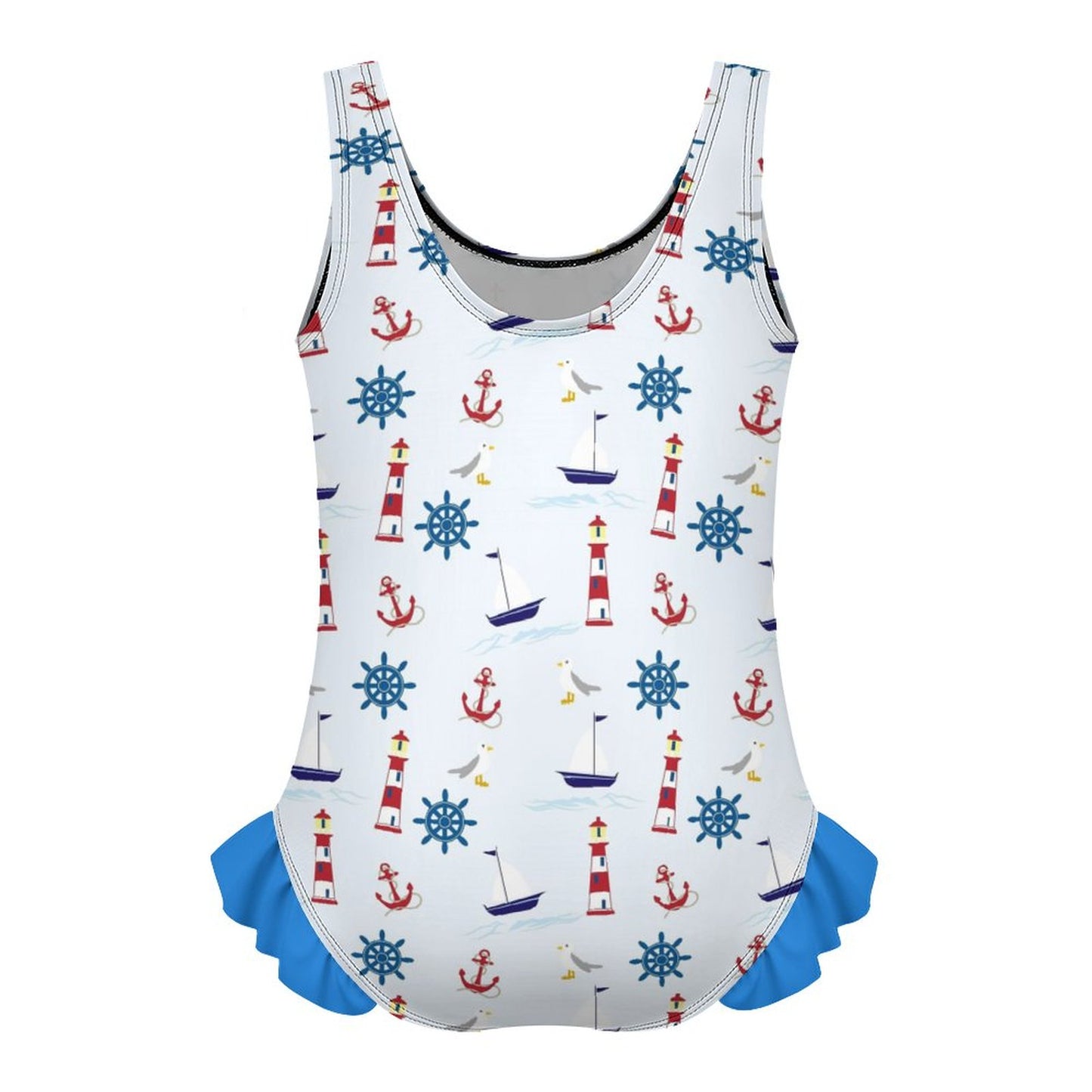 Girls Ruffle Trim One Piece Swimwear Marine