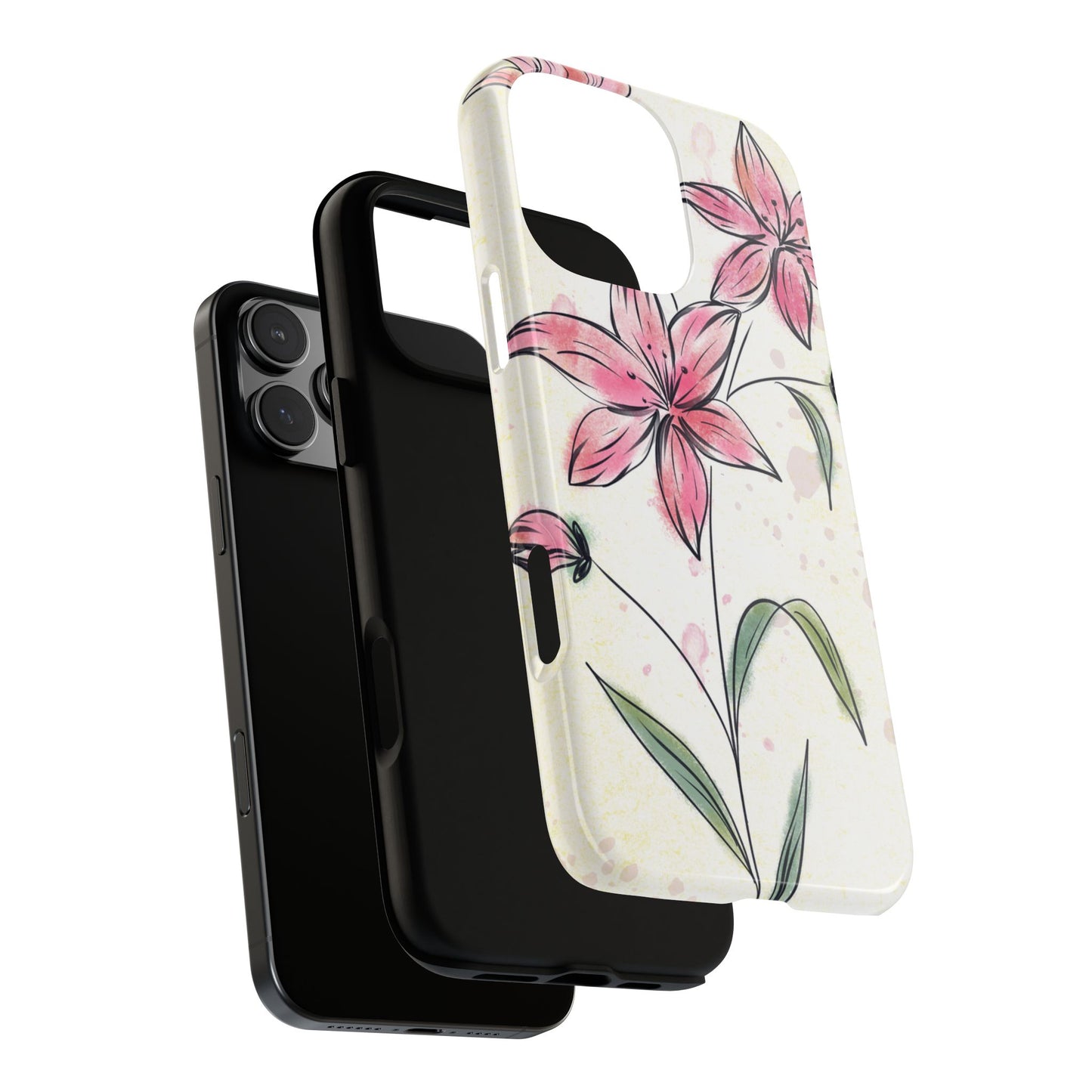 Floral Phone Case with Elegant Pink Lilies, Cute Floral Accessories, Phone Protection, Gift for Her, Stylish Cell Phone Cover