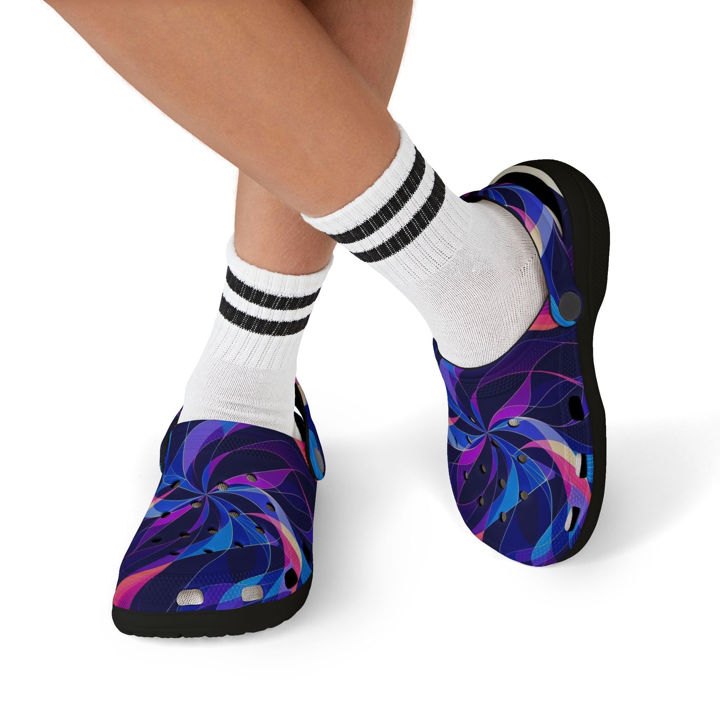 Kids Swirl Pattern EVA Foam Clogs — Colorful Neon Pinwheel Slip-Ons