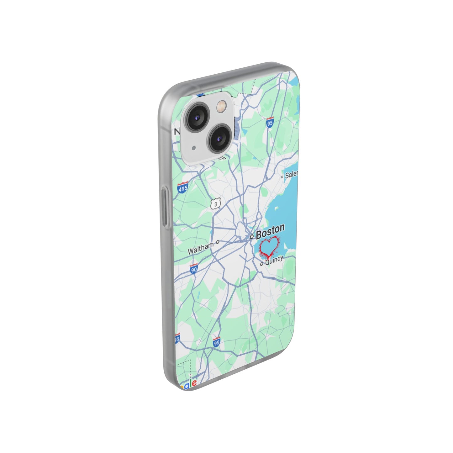 Boston Map Flexi Case for iPhone, Custom Location Phone Case, Unique Gift, Boston Heart Design, Travel Lover Accessory