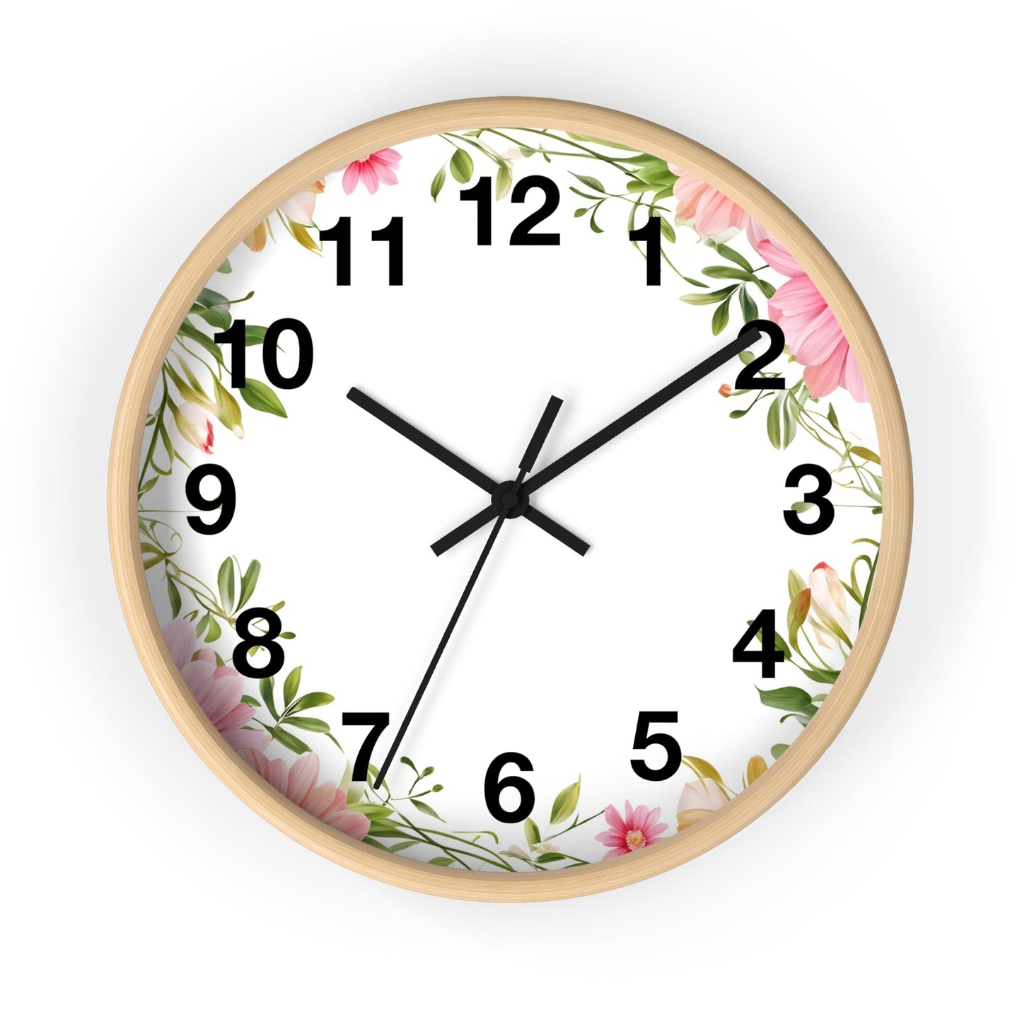 Floral Wreath Wall Clock — Pink Garden Decorative Timepiece