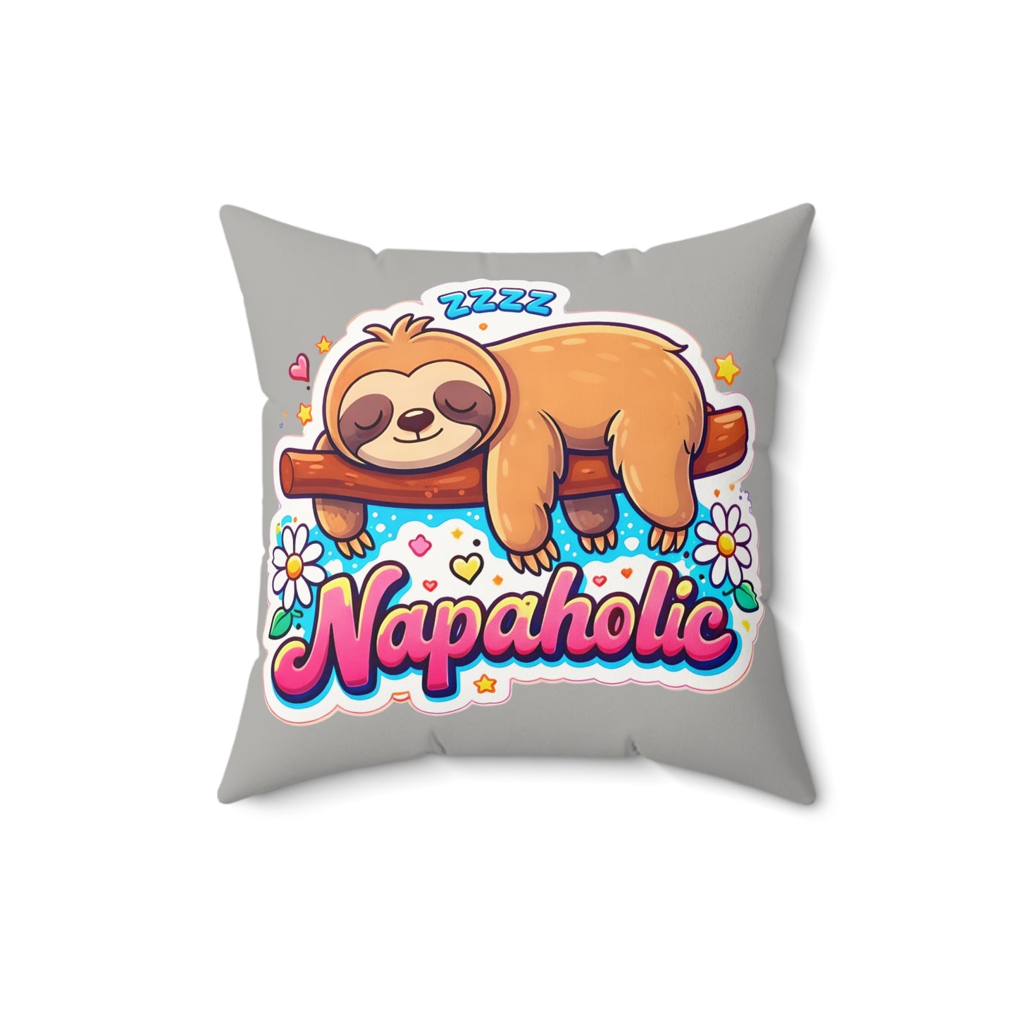 Napaholic Sloth Faux Suede Pillow — Cute Sleepy Sloth Decorative Throw Pillow