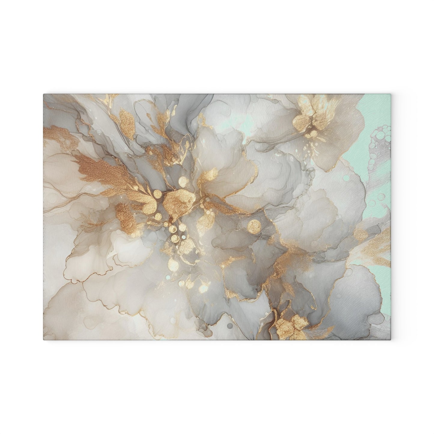 Glass Cutting Board - Elegant Gold & Mint Abstract Floral Tempered Glass Chopping Board