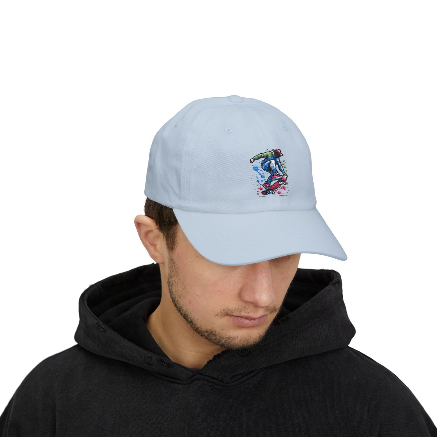 Skateboarder Art Dad Cap - Classic White Baseball Hat for Skate Enthusiasts