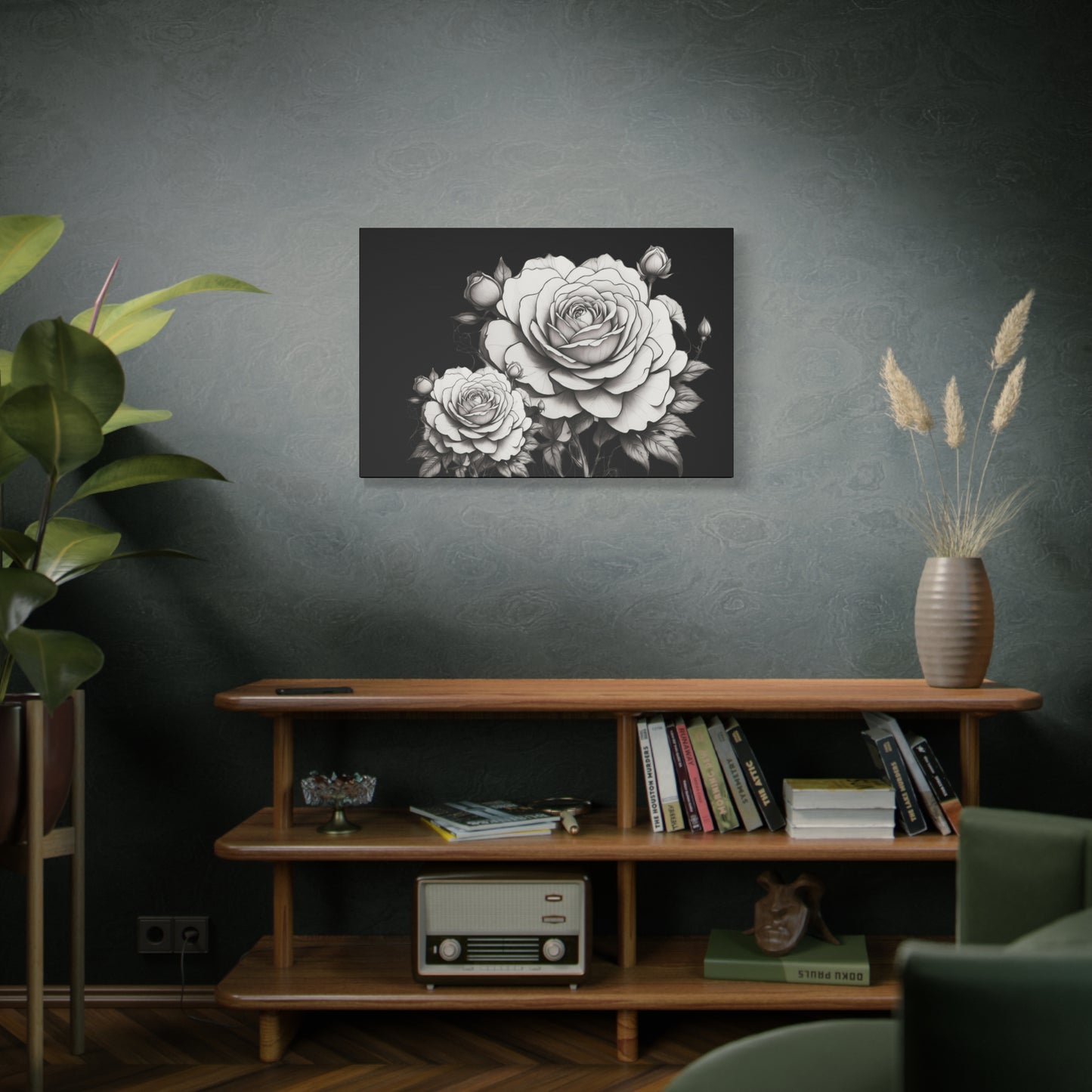 Monochrome Rose Canvas Print — Black & White Floral Wall Art