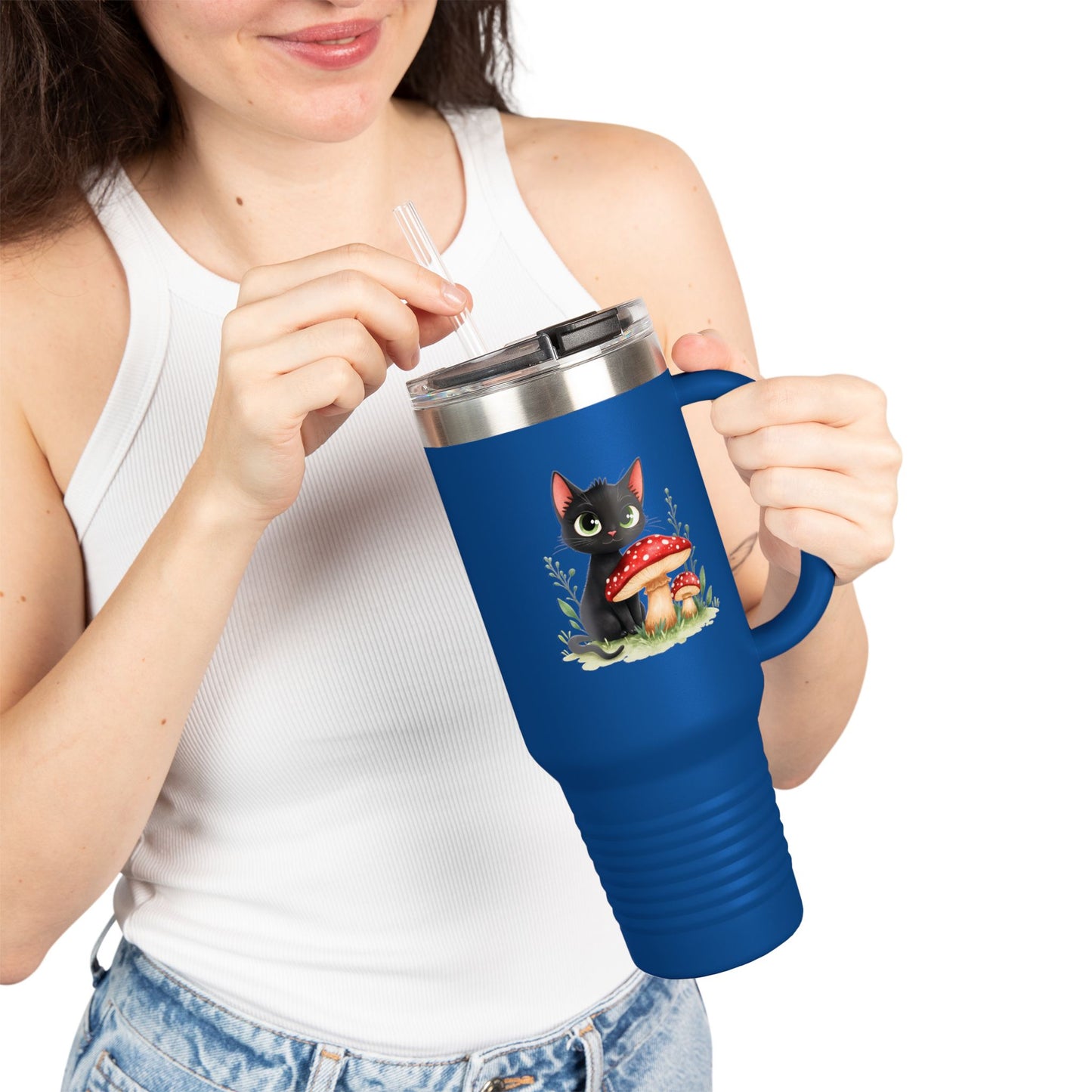 Cute Cat & Bunny Insulated Travel Mug - 40oz Drink Holder for Coffee, Tea, Gifts, Animal Lover, Travel