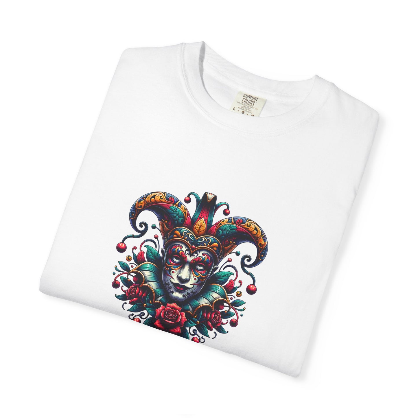 Vibrant Graphic Unisex T-Shirt with Floral Mask Design