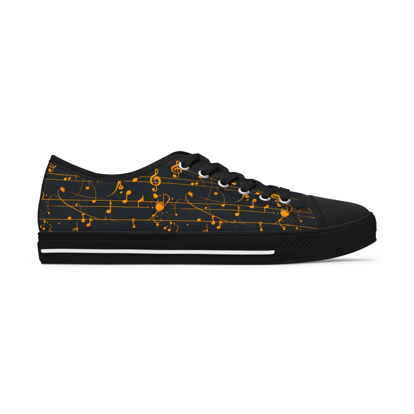 Low Top Sneakers — Black Gold Musical Notes Design