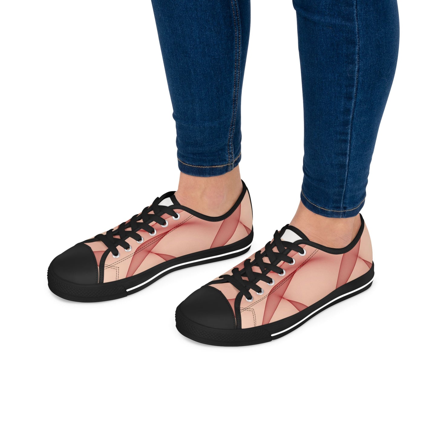 Pink Abstract Wave Low Top Sneakers — Women's Casual Canvas Shoes