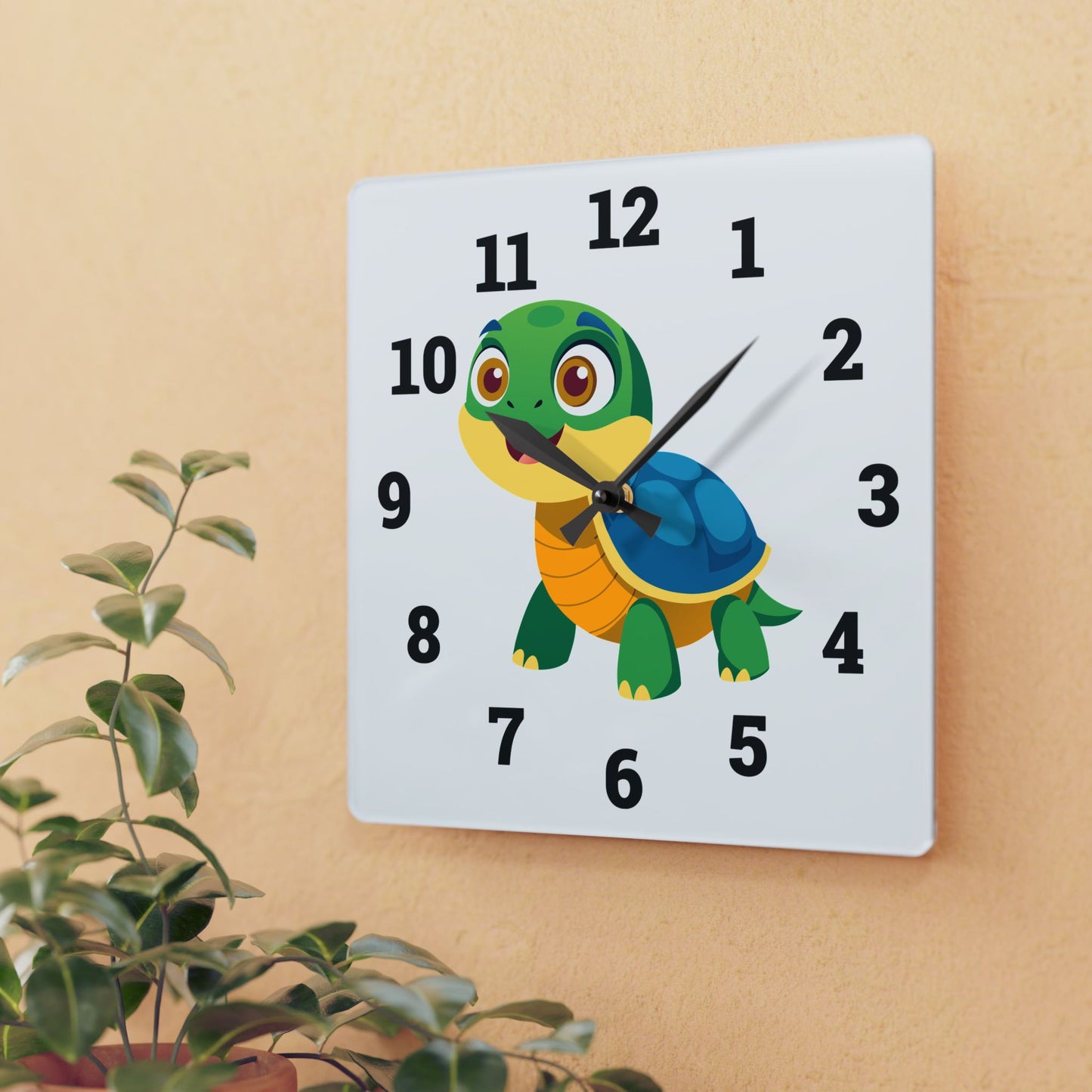 Cute Turtle Acrylic Wall Clock, Kids Room Decor, Playful Timepiece, Children's