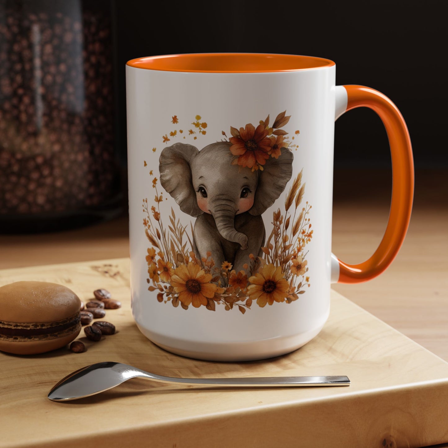 Adorable Elephant Floral Coffee Mug, Cute Animal Mug, Coffee Lover Gift, Kids Mug, Baby Shower Decor