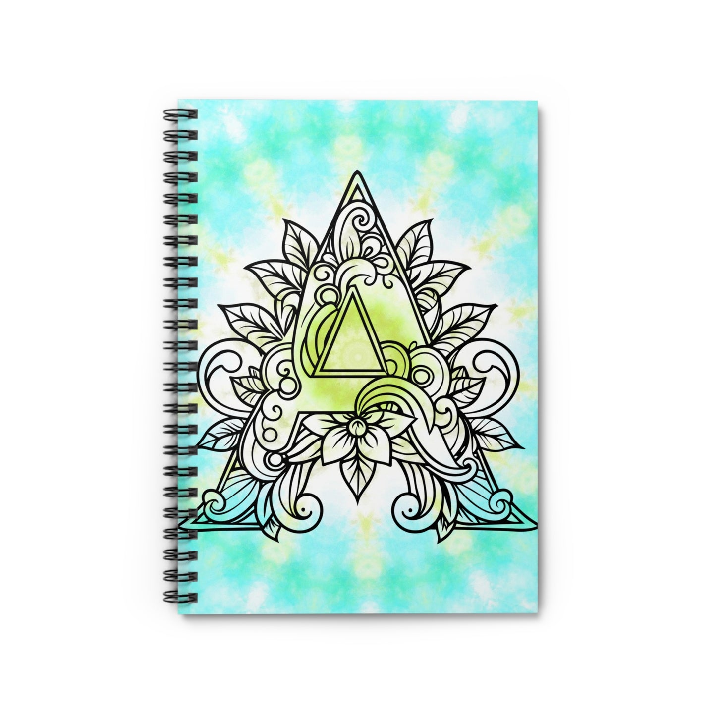 A Initial Mandala Spiral Notebook — Floral Geometric Ruled Journal (Tie-Dye Aqua)