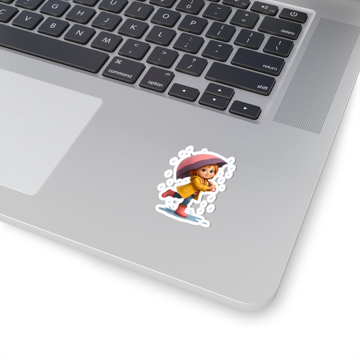 Cute Girl in Rain Sticker — Waterproof Kiss-Cut Laptop Decal