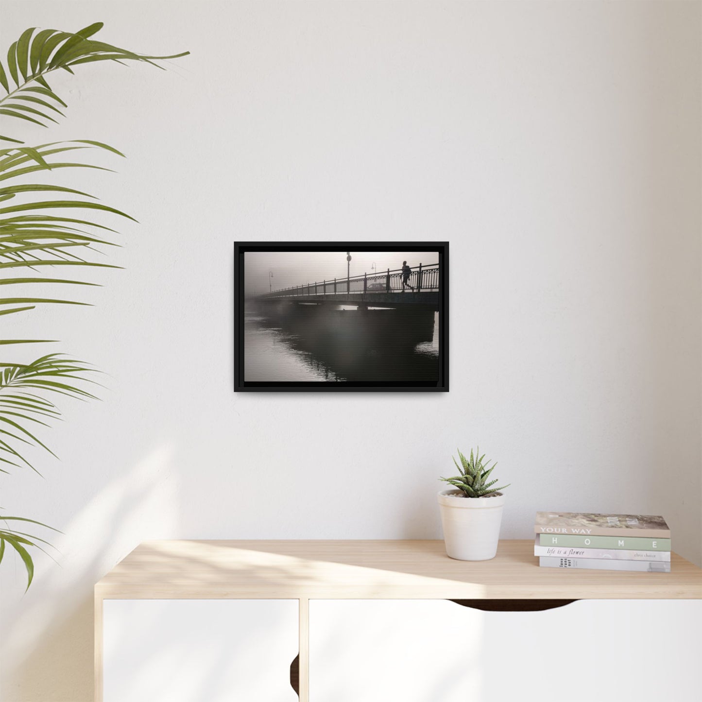 Framed Matte Canvas - Foggy Bridge Black & White Photography