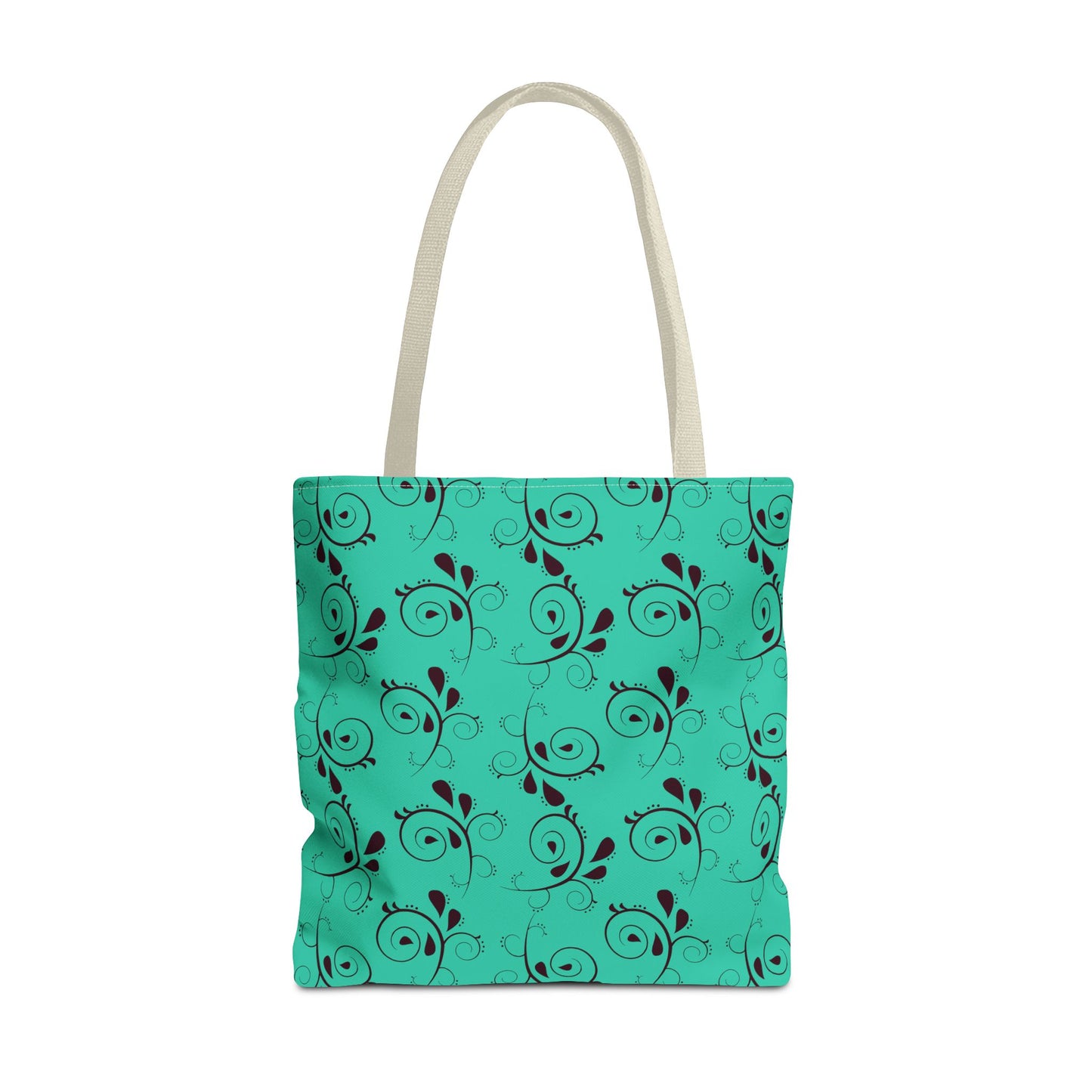 Turquoise Floral Swirl Tote Bag – All-Over Print Stylish Shopping Bag