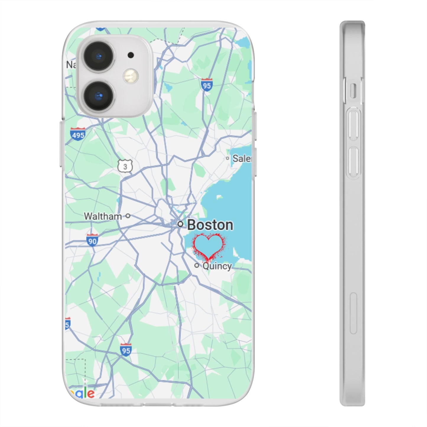 Boston Map Flexi Case for iPhone, Custom Location Phone Case, Unique Gift, Boston Heart Design, Travel Lover Accessory
