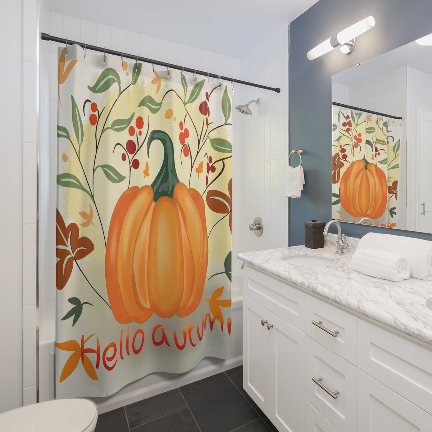 Autumn Pumpkin Shower Curtain, Fall Decor, Bathroom Accessories, Pumpkin Decor, Seasonal Home Decor