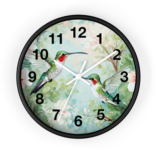 Ruby-throated Hummingbirds Wall Clock | Floral Nature Decor