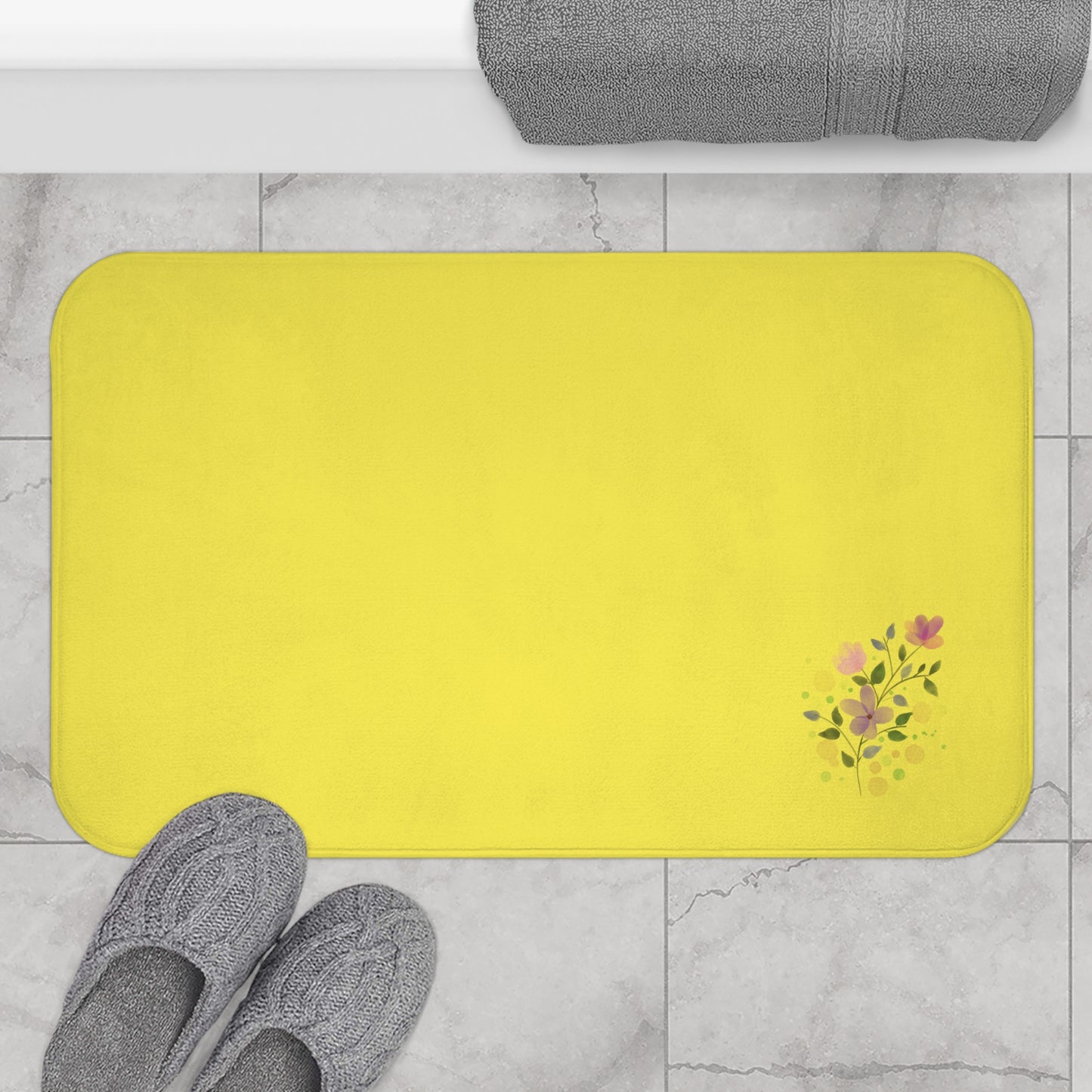Bright Yellow Floral Bath Mat - Cozy Bathroom Decor, Non-Slip Area Rug, Spring Vibes, Gift for Home, Mother's Day, Summer