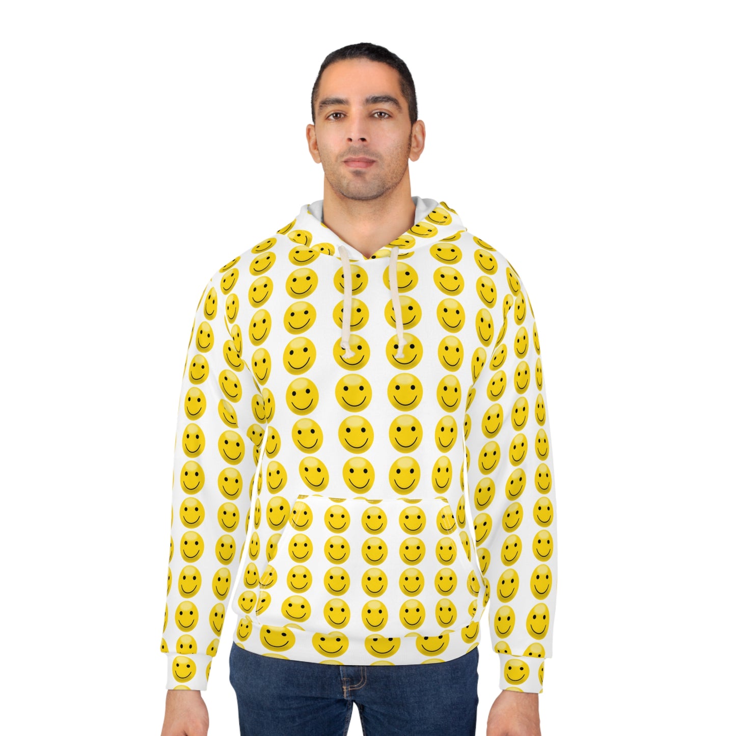 Smiley Face Hoodie - Unisex Pullover with All-Over Print, Perfect for Casual Outings, Gifts for Teens, Cozy Loungewear, and Happy Occasions