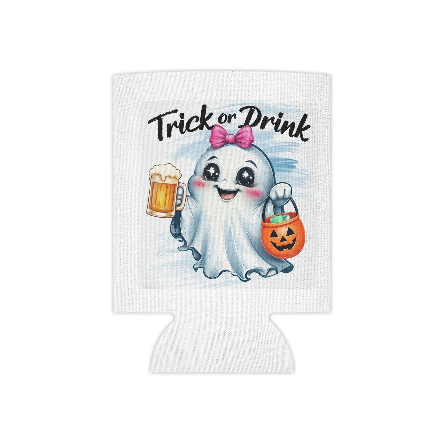 Cute Ghost Can Cooler, Halloween Drink Holder, Trick or Treat Beverage Insulator, Funny Party Favor, Unique Gift Idea