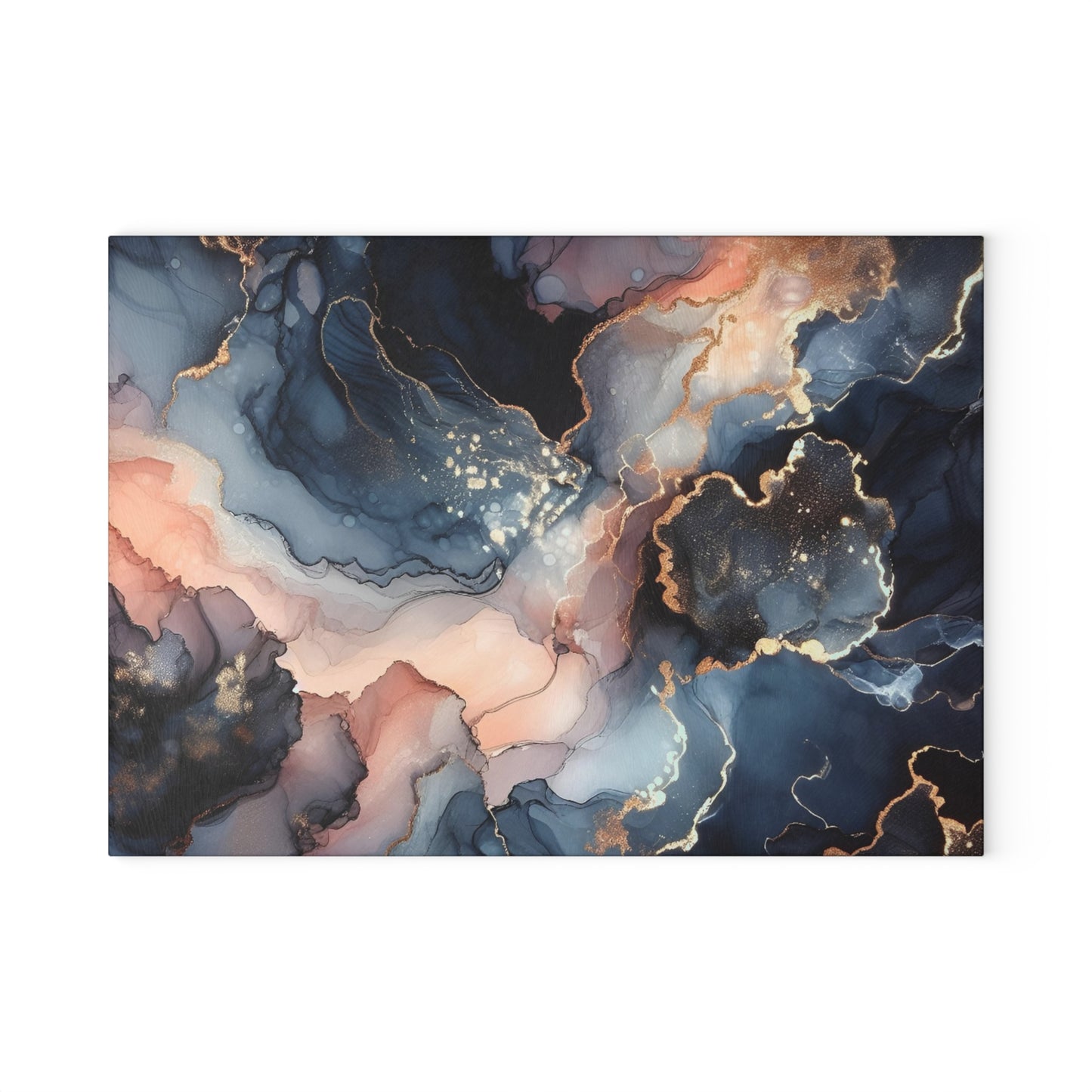 Tempera Marble Glass Cutting Board — Elegant Blue, Pink & Gold Kitchen Decor