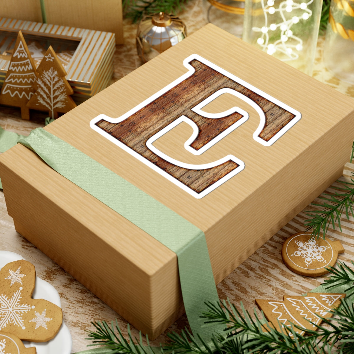 Rustic Wood Letter E Kiss-Cut Sticker — Monogram Laptop Decal