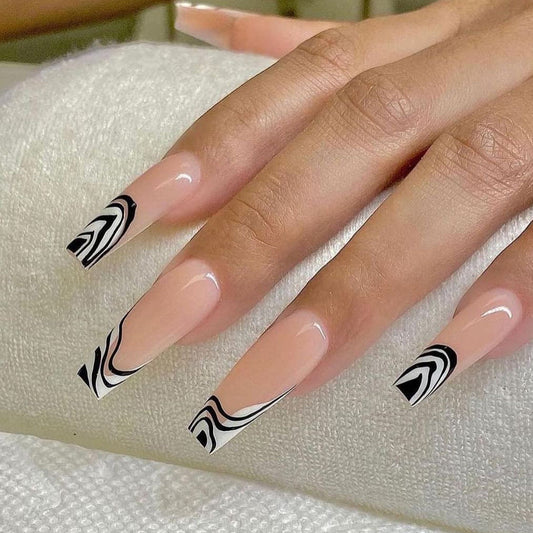 Black and white markings French False nail Wear Nail Art Finished Fake Nail Nail Patch Nail Patch 365nails