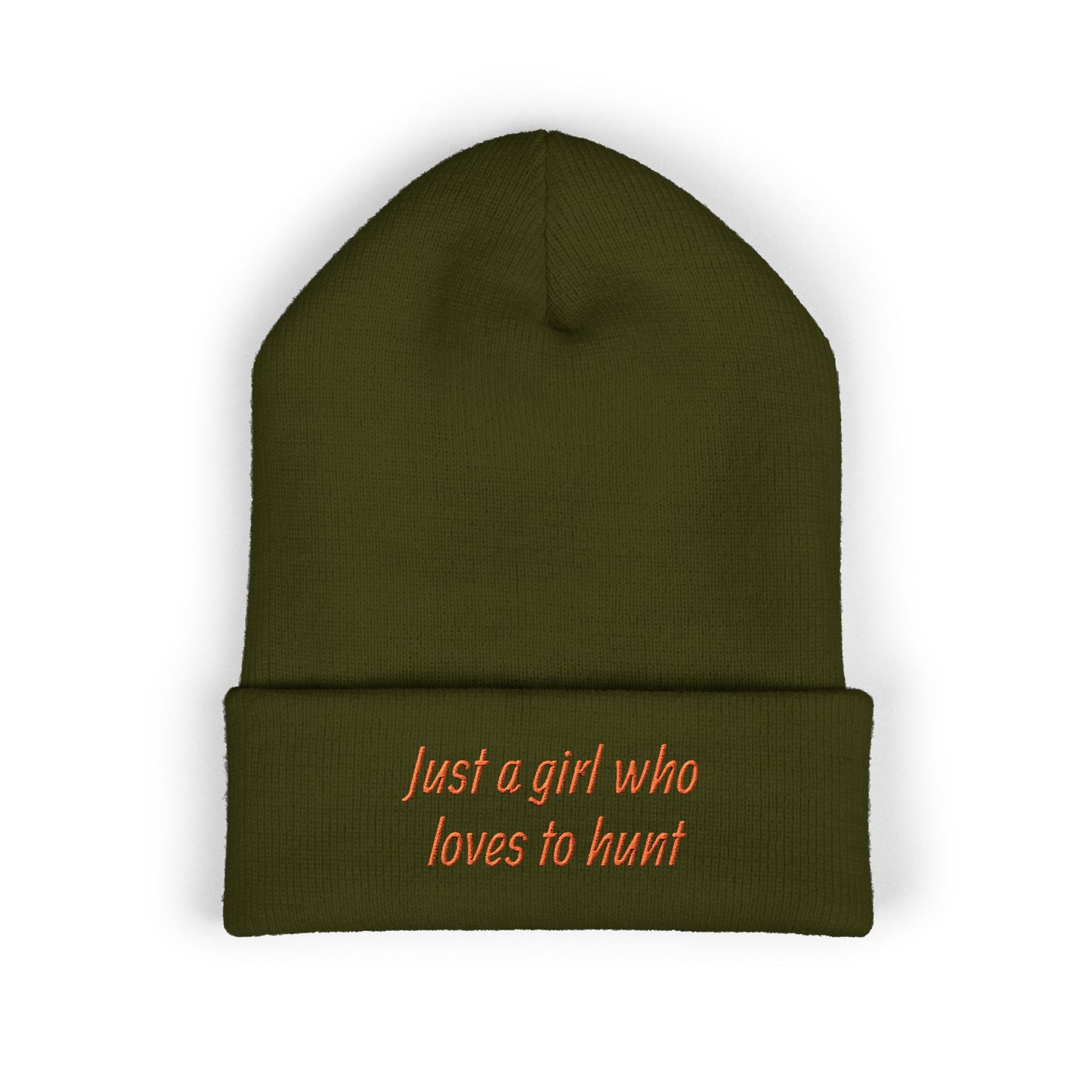 Hunting Enthusiast Beanie - "Just a Girl Who Loves to Hunt" Embroidered Cuffed Beanie