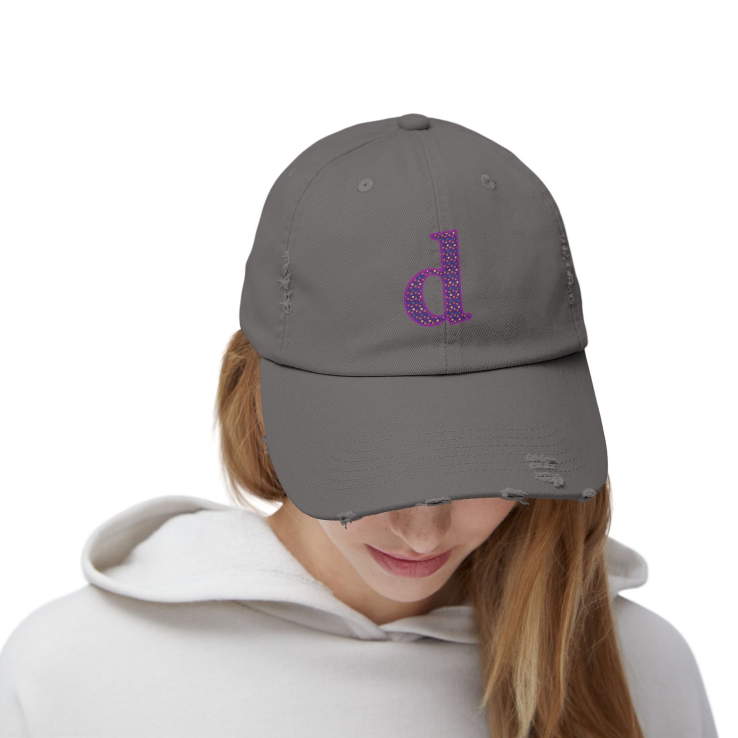 Distressed Cap with Purple Letter 'd' - Casual Street Style Hat for Everyday Wear, Gift for Dad, Unisex Fashion Accessory, Trendy [...]