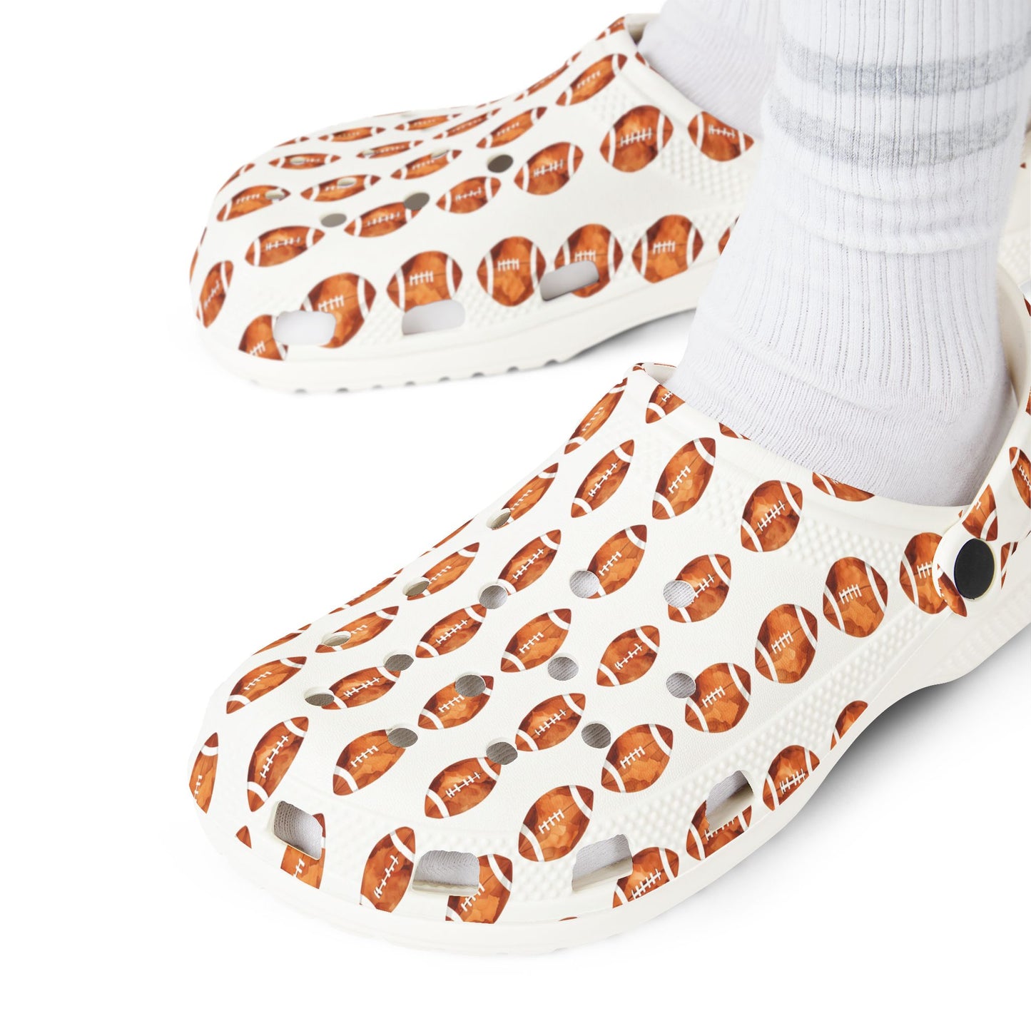Printed EVA Foam Clogs — All-Over Football Design