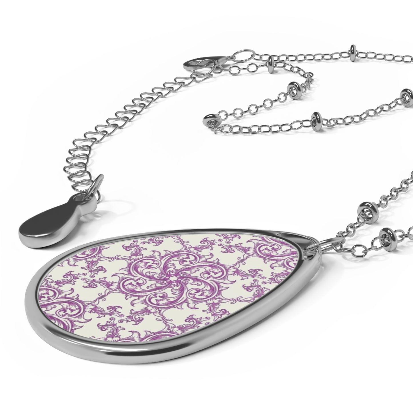 Elegant Floral Oval Necklace, Bohemian Jewelry, Silver Pendant, Gift for Her, Wedding Accessory, Mother's Day Gift