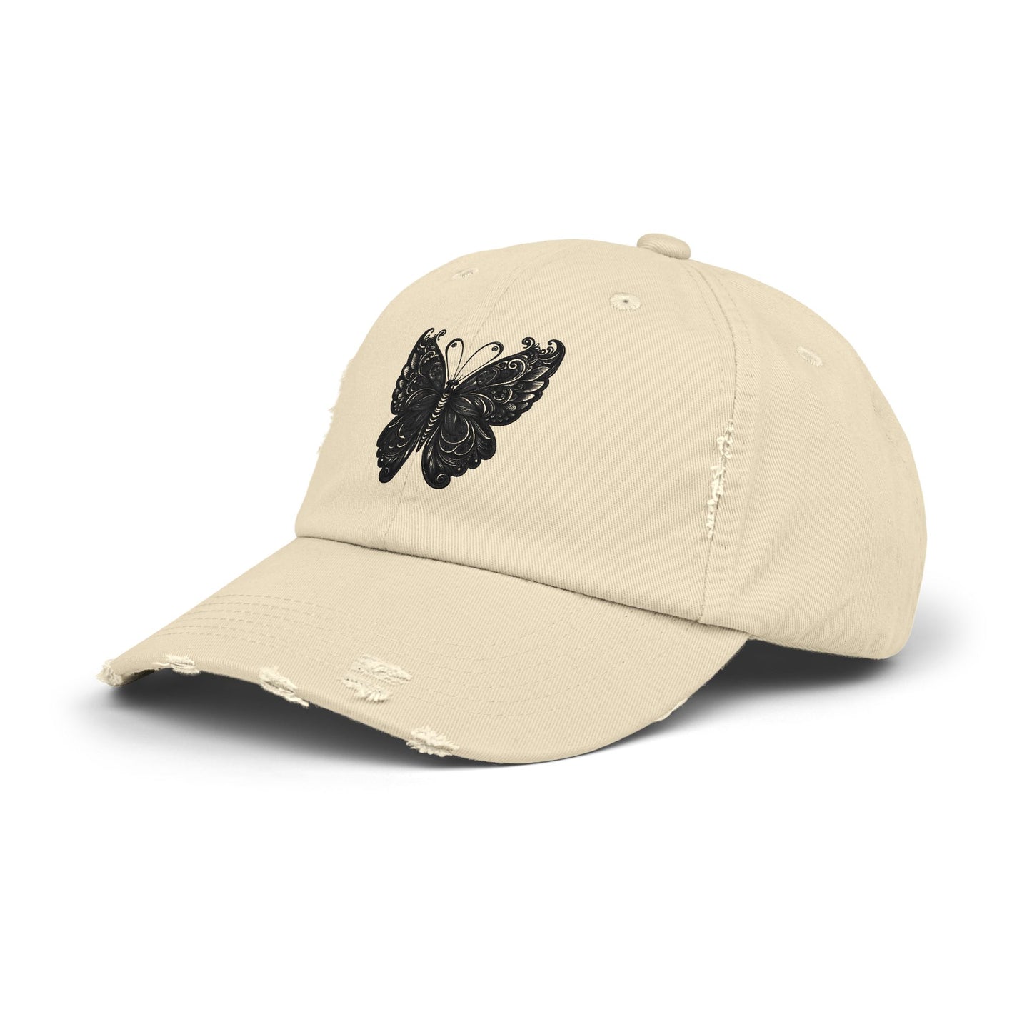 Black Distressed Butterfly Cap | Stylish Unisex Hat for Everyday Wear, Perfect Gift for Birthdays, Fashion Statement