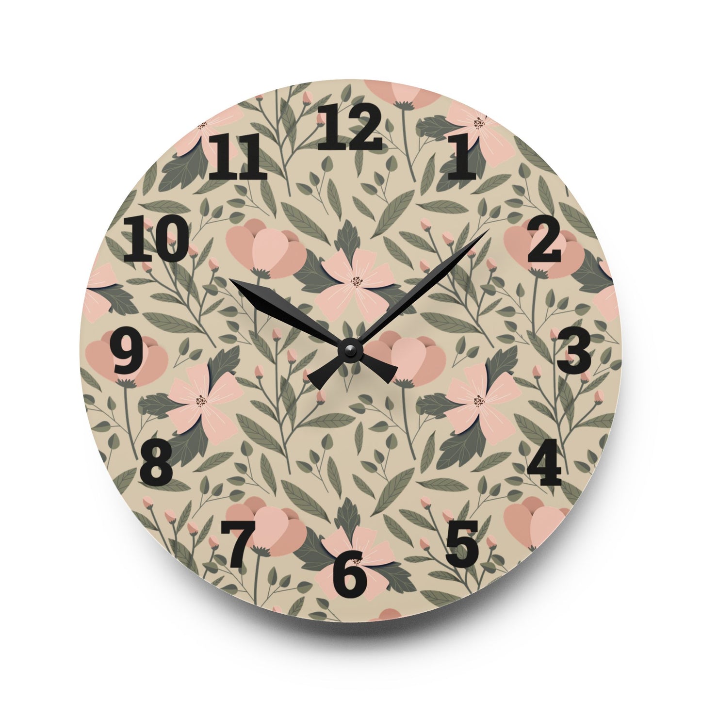 Floral Acrylic Wall Clock - Nature-Inspired Home Decor, Bohemian Wall Art