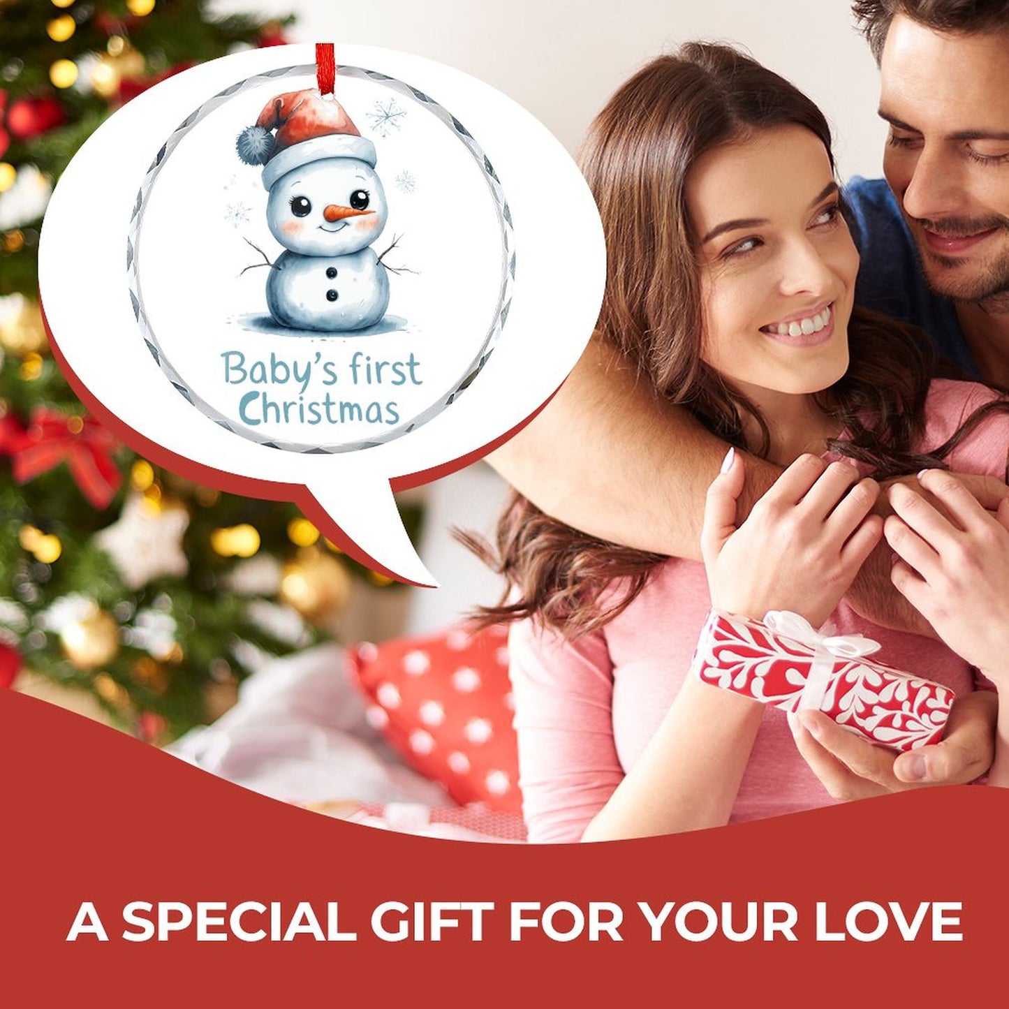 Glass Circular Ornament Pendant - Baby's First Christmas