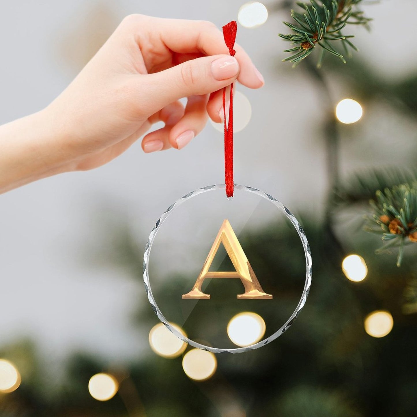 Glass Circular Ornament Pendant- Letter A