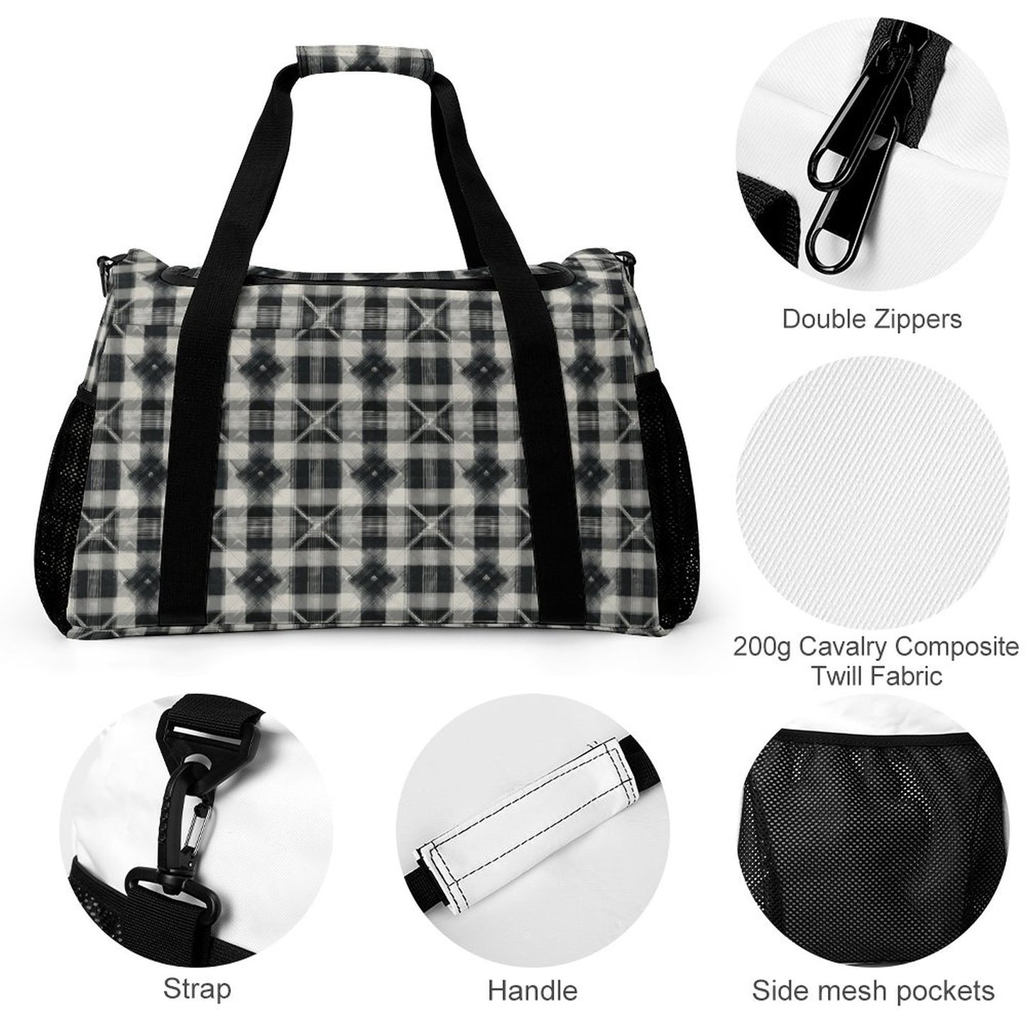 Travel Duffel Bag - Black and White