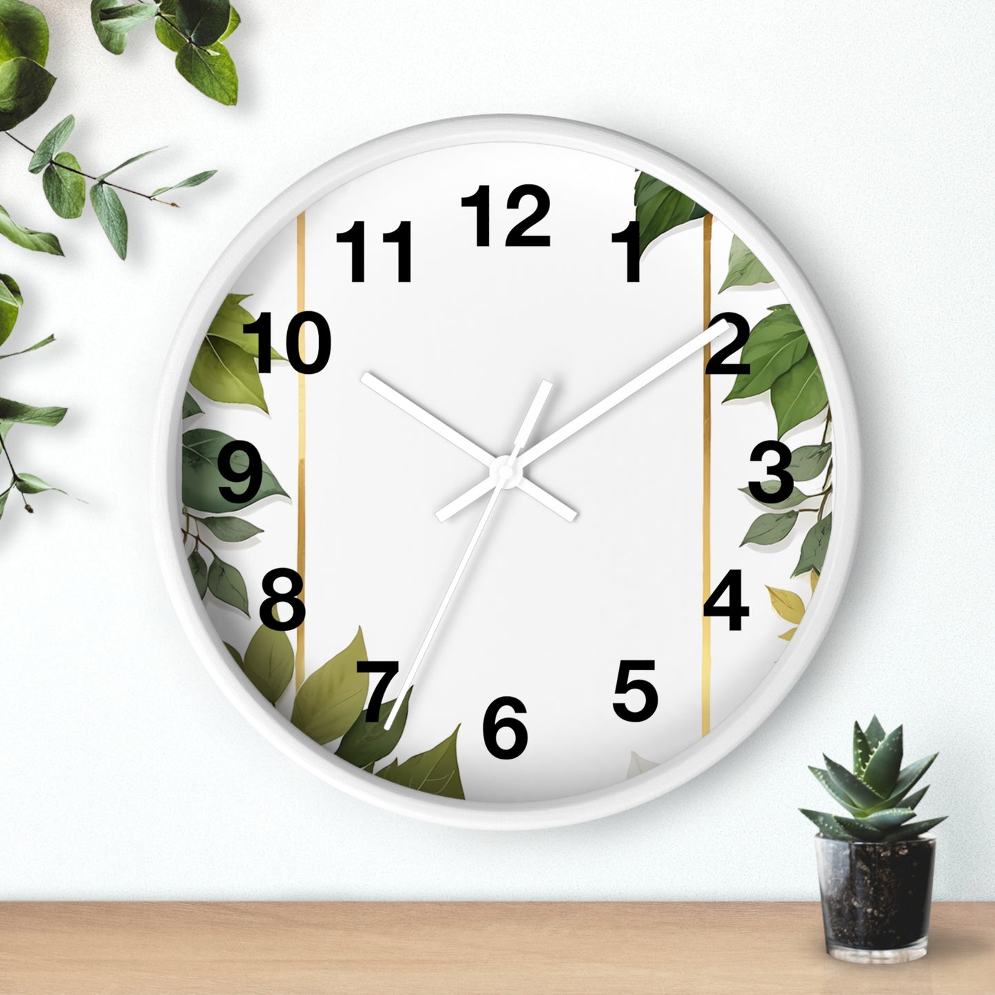 Elegant Leafy Wall Clock | Home Décor, Gift for Her, Modern Rustic Design, Nature Lover Wall Art, Stylish Timepiece