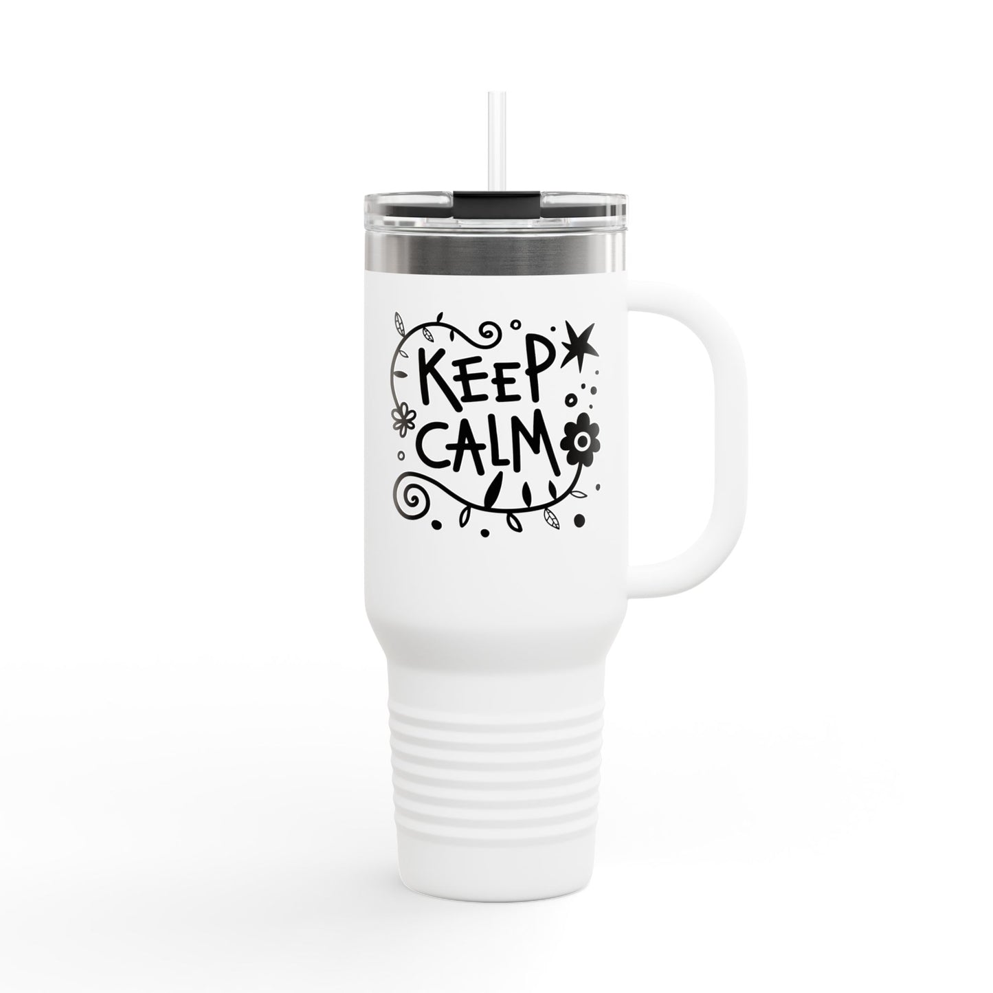 Travel Mug with Inspirational Design, Keep Calm Travel Cup, Insulated Coffee Tumbler, 40oz Drinkware for Travel, Gifts for Friends