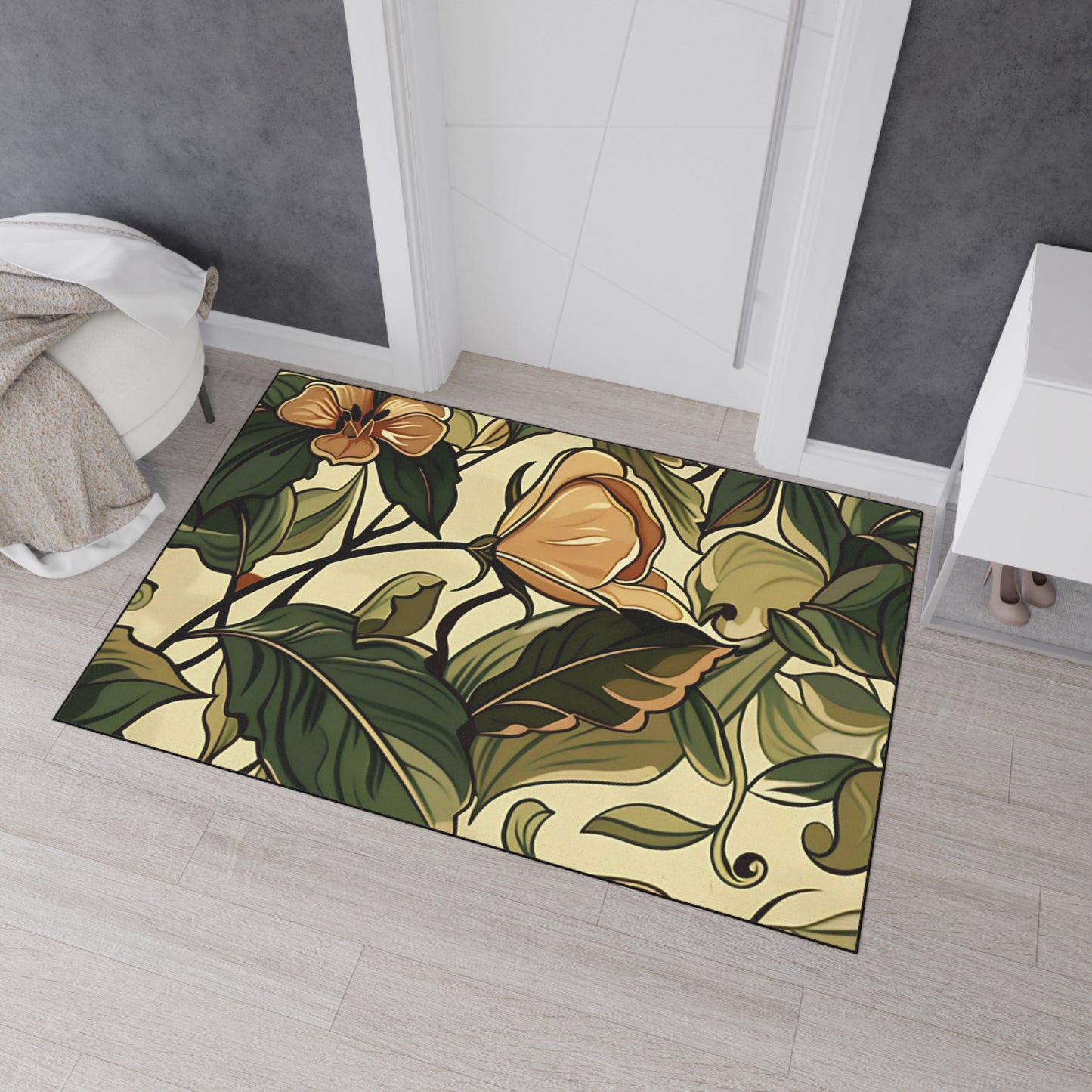 Floral Vine Heavy-Duty Floor Mat — Vintage Botanical Entrance Rug