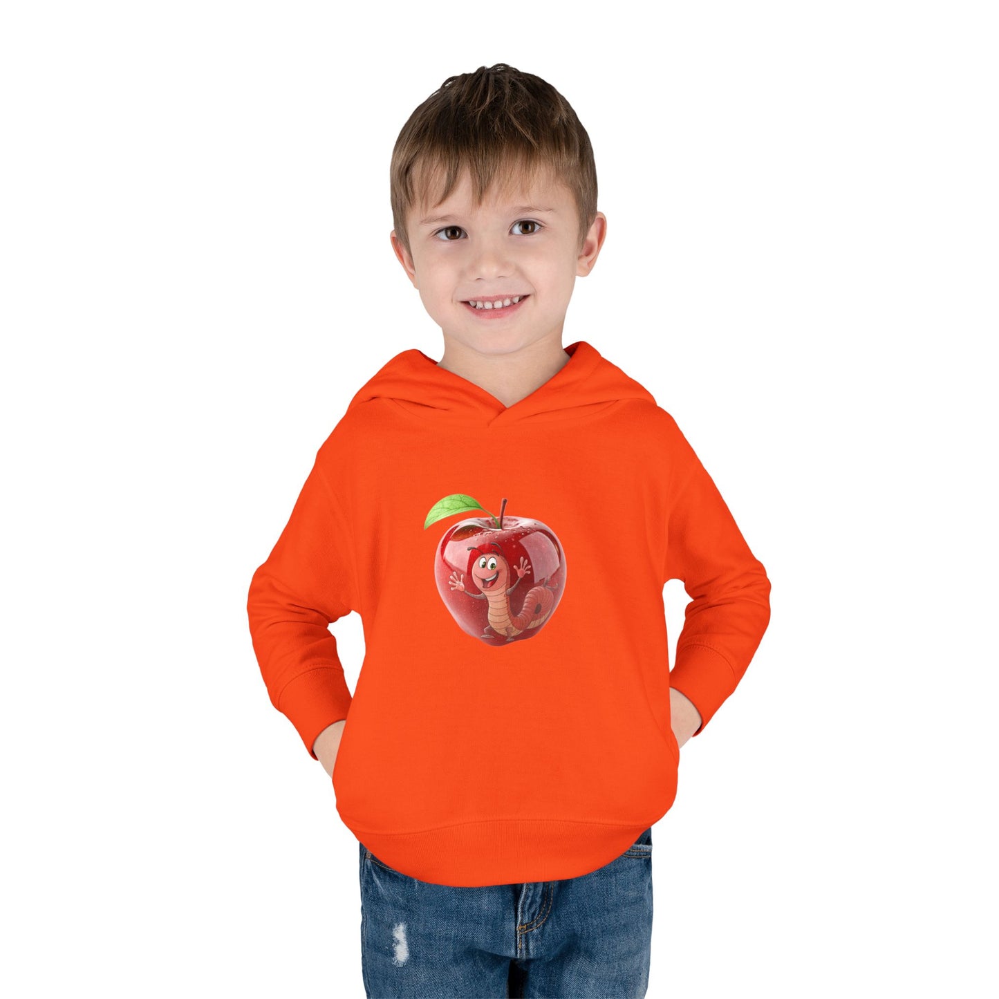 Cute Apple Toddler Pullover Fleece Hoodie - Cozy, Fun, Playful Kidswear, Perfect Gift for Birthdays, Play Dates, or Fall Outings