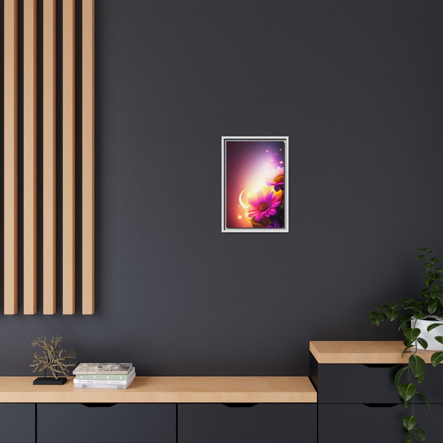 Framed Floral Canvas Art — Pink Daisies Sunset Wall Print