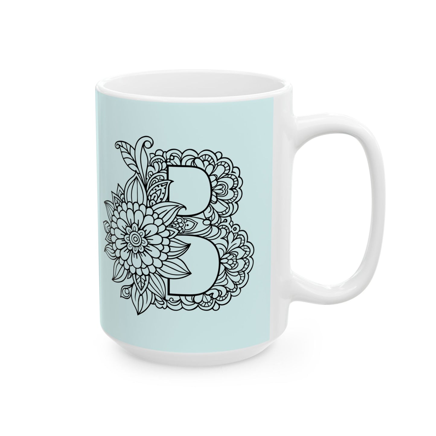 Mandala Design Ceramic Mug -Letter B Relaxing Gift for Tea Lovers, Coffee Enthusiasts, Home Decor, Perfect for Holidays, Zen Vibe
