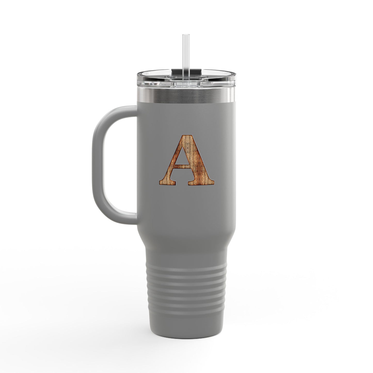 Wooden Monogram 40oz Insulated Travel Mug – Personalized Initial 'A'