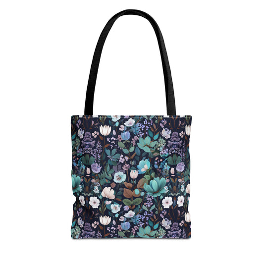 Floral Nightfall Tote Bag — Dark Botanical All-Over Print