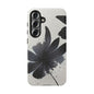 Monochrome Floral Tough Phone Case — Black Ink Flower Protective Cover