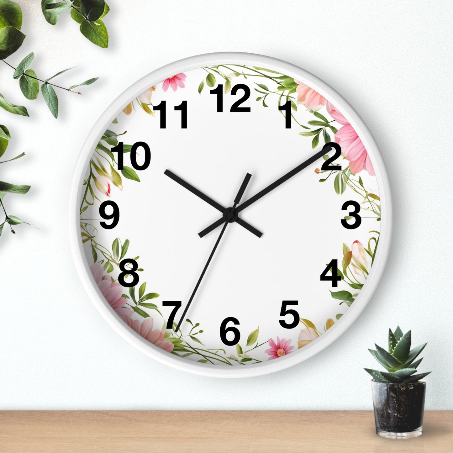 Floral Wreath Wall Clock — Pink Garden Decorative Timepiece